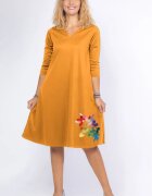 Pierino Rochie mustar A line midi cu decolteu traditional si floare laterala