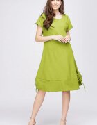 Pierino Rochie uni A line din in mercerizat si vascoza cu sireturi laterale verde lime