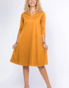 Pierino Rochie uni mustar A line midi cu decolteu traditional