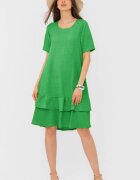 Pierino Rochie verde A line midi cu doua volane poale din in mercerizat si vascoza