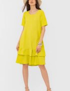 Pierino Rochie verde lime A line midi cu doua volane poale din in mercerizat si vascoza