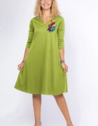 Pierino Rochie verde oliv A line midi cu decolteu traditional si imprimeu floare picturala
