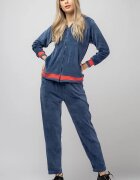 Pierino Trening dama doua piese din catifea de bumbac albastru jeans cu banda corai