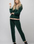 Pierino Trening dama doua piese din catifea de bumbac verde smarald cu banda roz