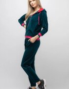 Pierino Trening dama doua piese din catifea de bumbac verde turquoise cu banda fucsia