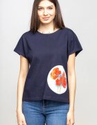 Pierino Tricou bleumarin cu panou lateral maci rosii picturali