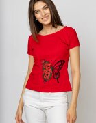 Pierino Tricou cambrat rosu din bumbac cu imprimeu fluture si flori