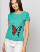 Pierino Tricou cambrat turcoaz din bumbac cu imprimeu fluture si flori
