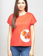 Pierino Tricou corai cu panou lateral maci rosii picturali