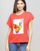 Pierino Tricou corai cu snur si panou fluture stilizat