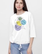 Pierino Tricou cu maneca 3 4 din tricot de bumbac cu snur la baza alba cu imprimeu chip stilizat