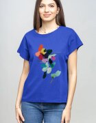 Pierino Tricou cu maneca cazuta din bumbac albastru cu imprimeu floare stilizata