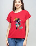 Pierino Tricou cu maneca cazuta din bumbac fucsia inchis cu imprimeu floare stilizata