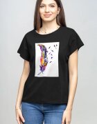 Pierino Tricou cu maneca cazuta din bumbac negru cu plicatie pana stilizata