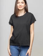 Pierino Tricou cu maneca cazuta din bumbac negru cu snur la baza