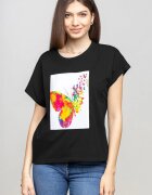 Pierino Tricou cu maneca cazuta din bumbac negru si panou fluture stilizat