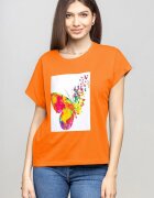 Pierino Tricou cu maneca cazuta din bumbac portocaliu si panou fluture stilizat