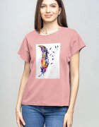 Pierino Tricou cu maneca cazuta din bumbac roz prafuit cu aplicatie pana stilizata
