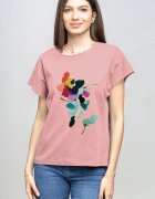 Pierino Tricou cu maneca cazuta din bumbac roz prafuit cu imprimeu floare stilizata