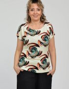 Pierino Tricou cu maneca cazuta si usor cambrat din vascoza cu imprimeu circular pe fond bej