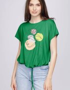 Pierino Tricou din vascoza cu snur la poale si imprimeu chip verde