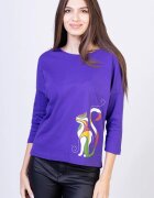 Pierino Tricou mov cu imprimeu pisica colorata