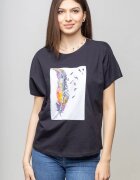 Pierino Tricou negru cu panou central pana stilizata