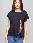 Pierino Tricou negru cu panou lateral pana stilizata