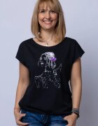 Pierino Tricou negru cu snur la poale si imprimeu fata cu funda in par din bumbac