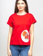 Pierino Tricou rosu cu panou lateral maci rosii picturali