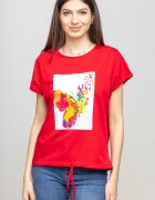 Pierino Tricou rosu cu snur si panou fluture stilizat