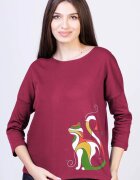 Pierino Tricou roz inchis cu imprimeu pisica colorata
