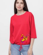 Pierino Tricou uni cu maneca 3 4 din tricot de bumbac cu snur la baza fucsia inchis cu imprimeu fluturi