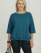 Pierino Tricou uni cu maneca 3 4 din tricot de bumbac cu snur la baza turcoaz inchis