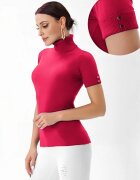 Porta Fortuna Helanca pulover cu maneca scurta nasturei metalici si guler inalt fucsia