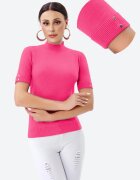 Porta Fortuna Helanca pulover cu maneca scurta nasturei metalici si guler scurt fucsia