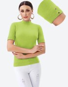 Porta Fortuna Helanca pulover cu maneca scurta nasturei metalici si guler scurt verde oliv