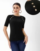 Porta Fortuna Pulover cu maneca scurta si nasturi metalici decorativi negru