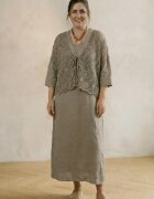Rosa 99 Compleu rochie lunga din in cu blazer dantelat si croi lejer boem elegant bej inchis