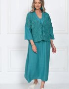 Rosa 99 Compleu rochie lunga din in cu blazer dantelat si croi lejer boem elegant turcoaz