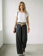 Rosa 99 Pantaloni dama lejeri din tencel cu talie elastica si curea gri inchis
