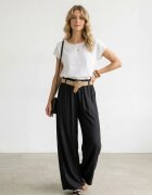 Rosa 99 Pantaloni dama lejeri din tencel cu talie elastica si curea negri