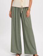 Rosa 99 Pantaloni dama palazzo din vascoza cu talie elastica si curea kaki