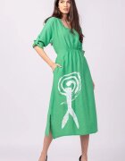 Rosa 99 Rochie din vascoza verde cu elastic sub bust si imprimeu