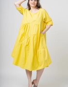 Rosa 99 Rochie galbena oversize cu maneca scurta cu trei volane asimetrice din poplin satinat