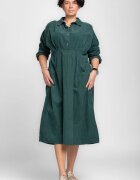 Rosa 99 Rochie masura mare din catifea reiata taiata in talie verde inchis