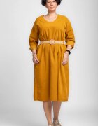 Rosa 99 Rochie midi A-line din catifea reiata cu curea mustar