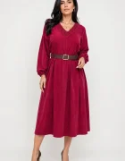 Rosa 99 Rochie midi din catifea reiata de bumbac cu dantela si curea bordo