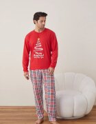 Serena Pijama barbati de Craciun din bumbac doua piese cu bradul lui Mos Craciun pe rosu