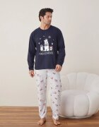 Serena Pijama barbati de Craciun din bumbac doua piese cu prietenii lui Mos Craciun